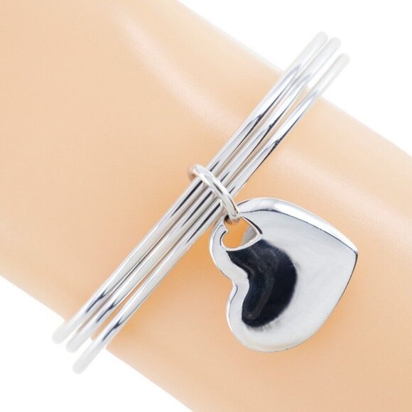 TIFFANY&Co. Double heart Bangle 3 stations Silver925 23.6g Women